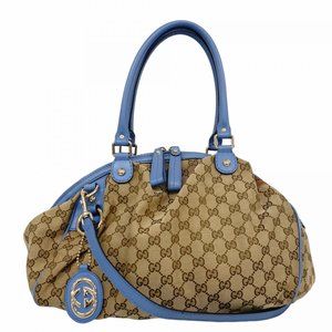 Gucci GG Canvas Handbag 223974 Brown Blue Champagne Women's